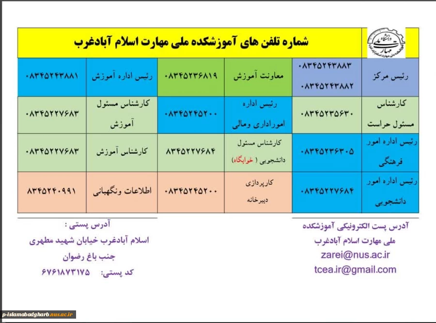شماره تلفن  های آموزشکده ملی مهارت اسلام آبادغرب  3